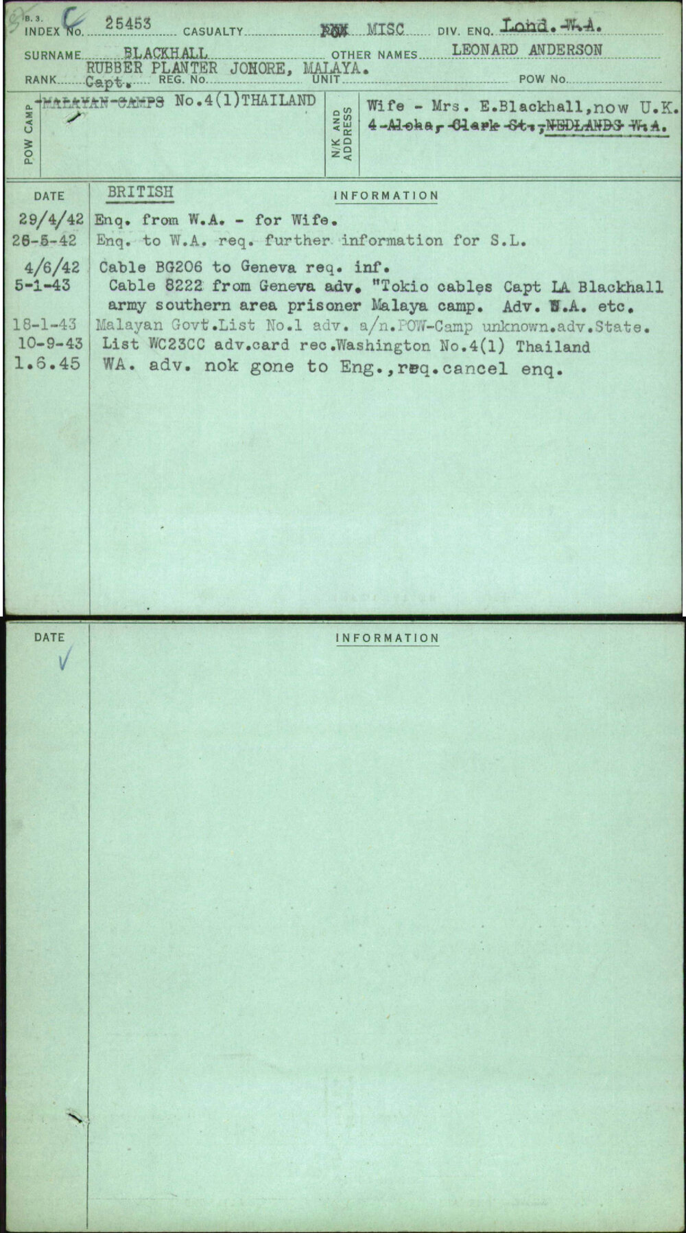 Blackhall, Leonard Anderson, [No Service Number]