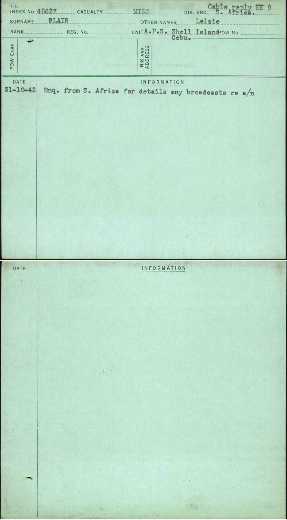 Blair, Lelsie, [No Service Number]