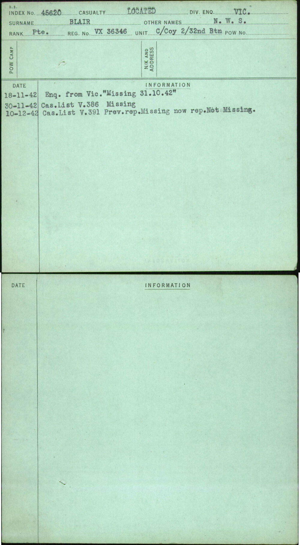 Blair, N W S, VX36346