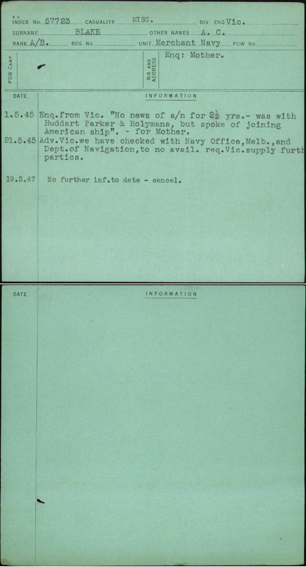 Blake, A C, [No Service Number]