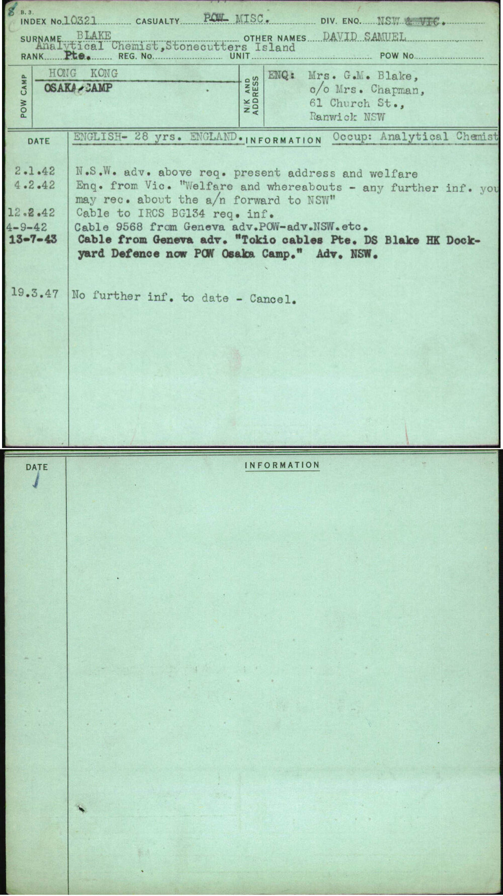 Blake, David Samuel, [No Service Number]