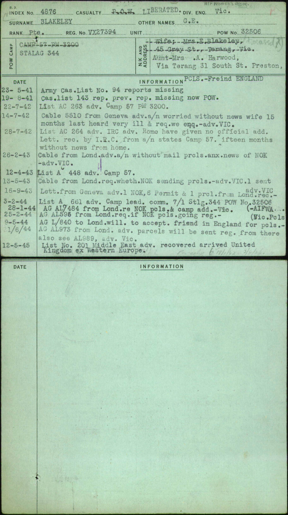 Blakeley, G E, VX27394