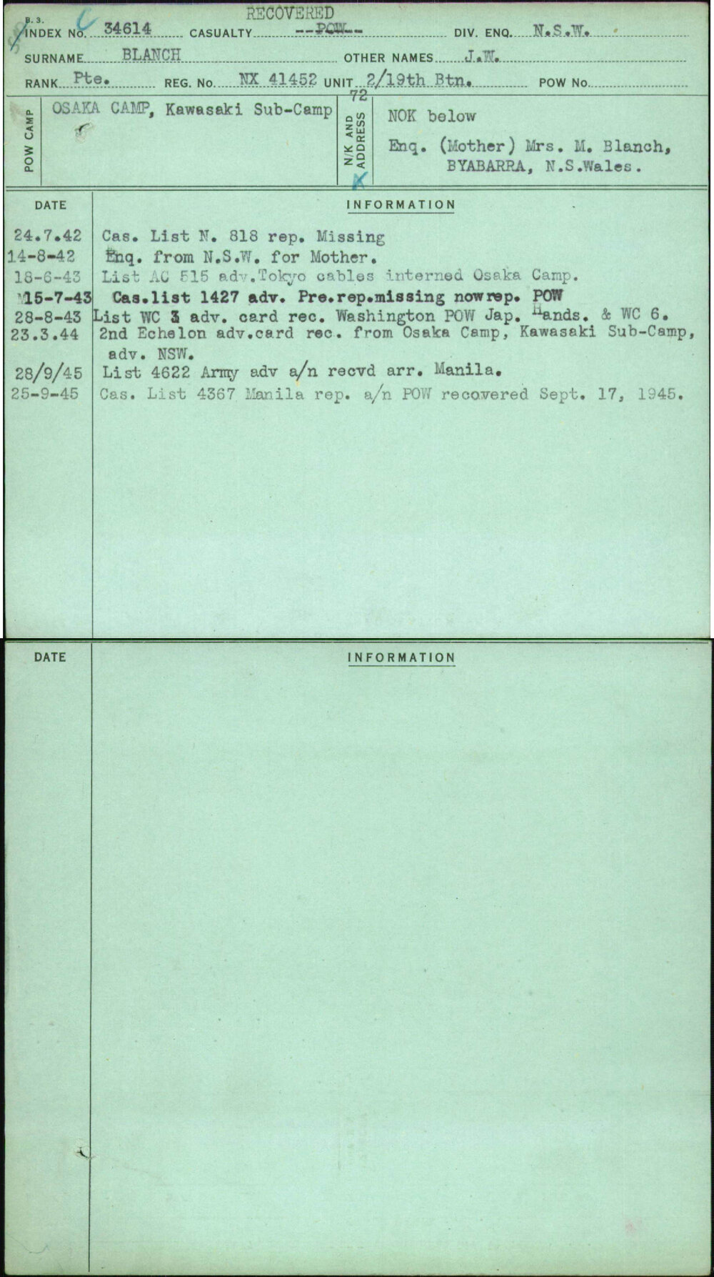 Blanch, J W, NX41452