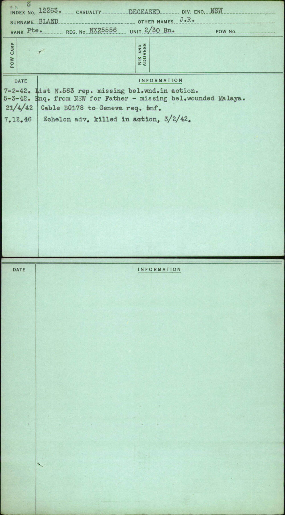 Bland, J R, NX25556