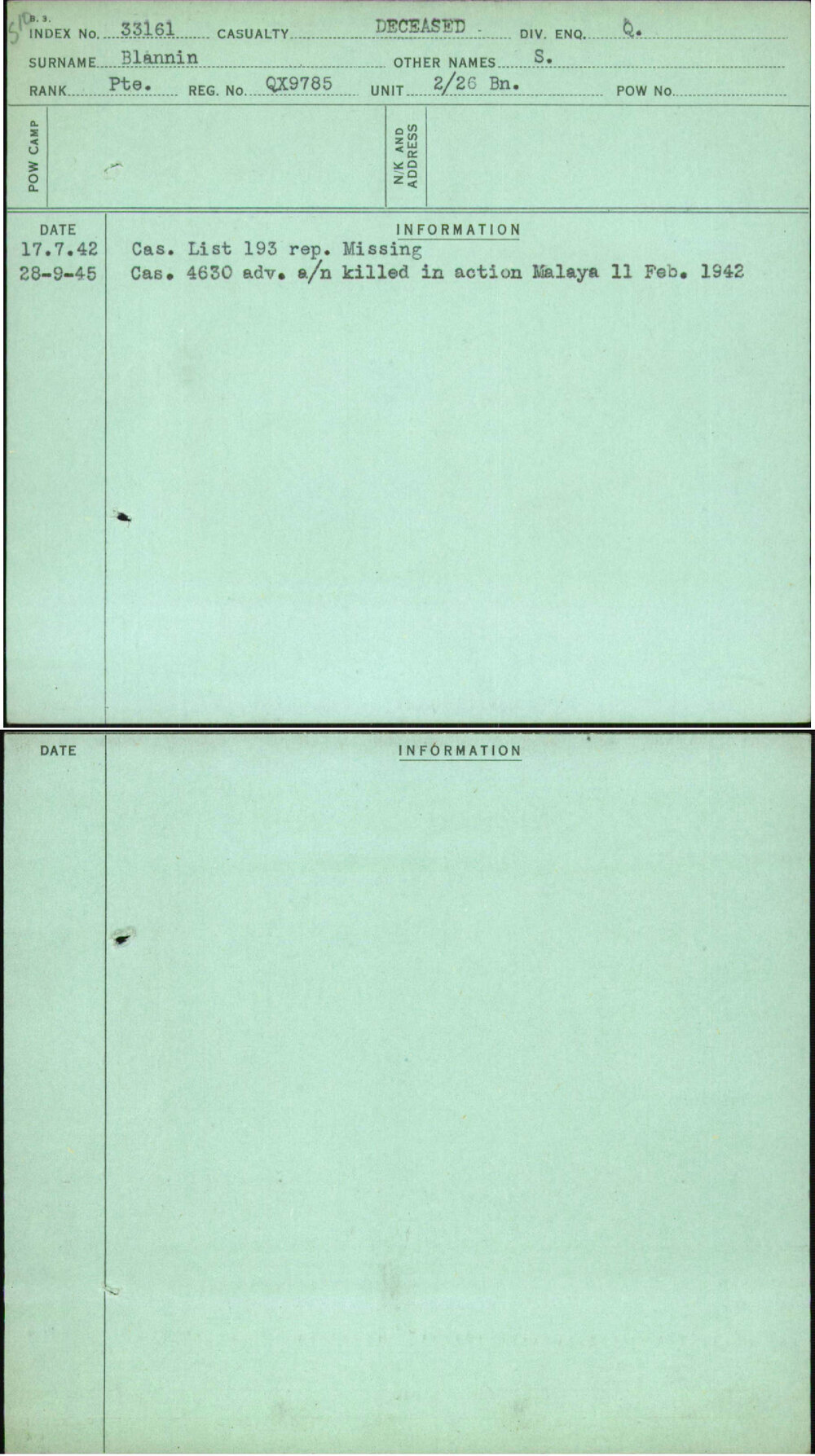 Blannin, S, QX9785