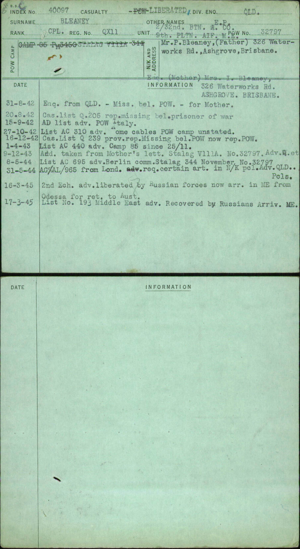 Bleaney, E P, QX11