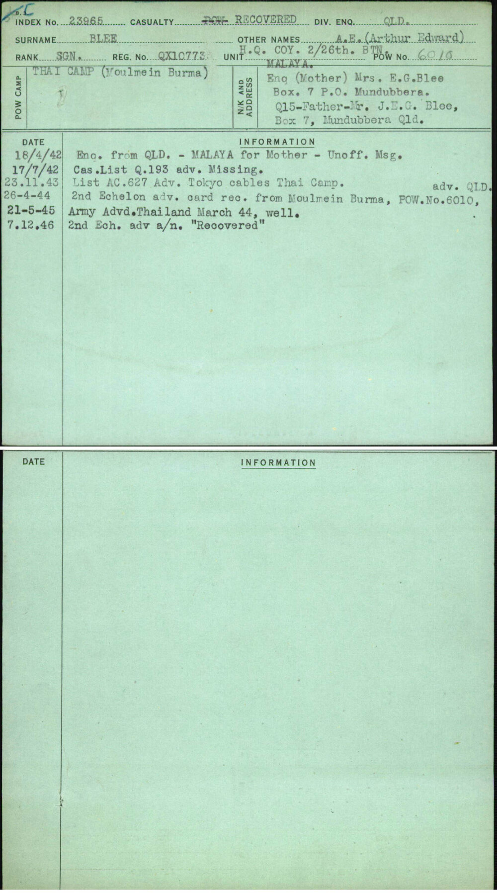 Blee, A E (Arthur Edward), QX10773