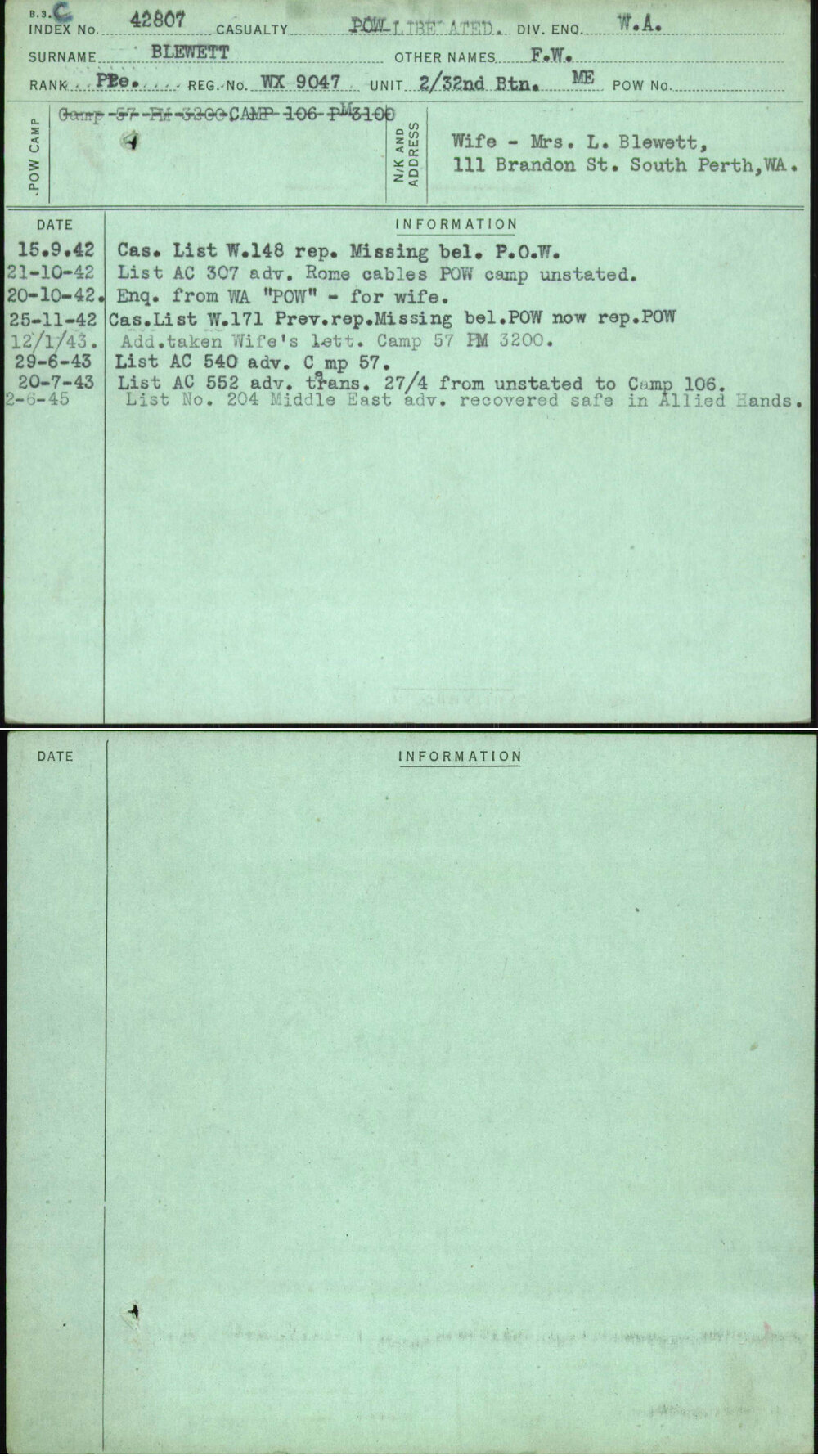 Blewett, F W, WX9047