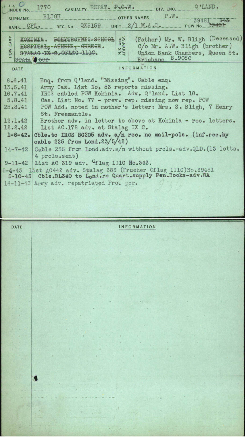 Bligh, P W, QX5159