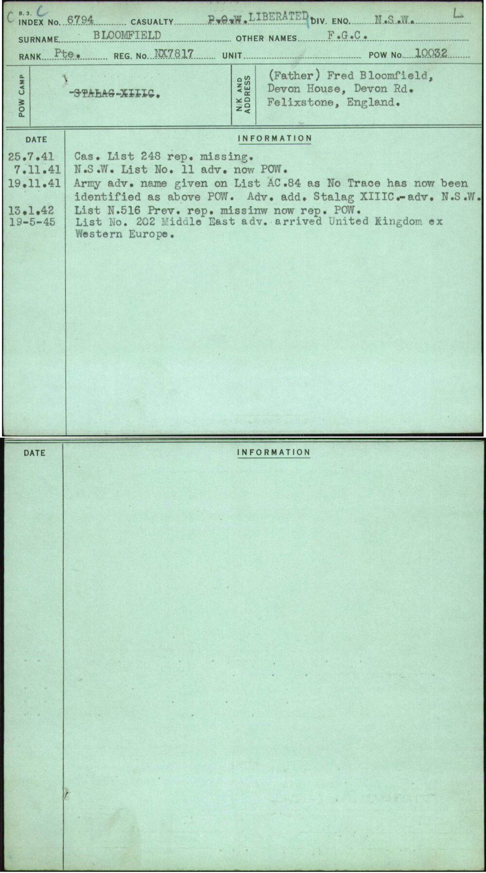 Bloomfield, F G C, NX7817