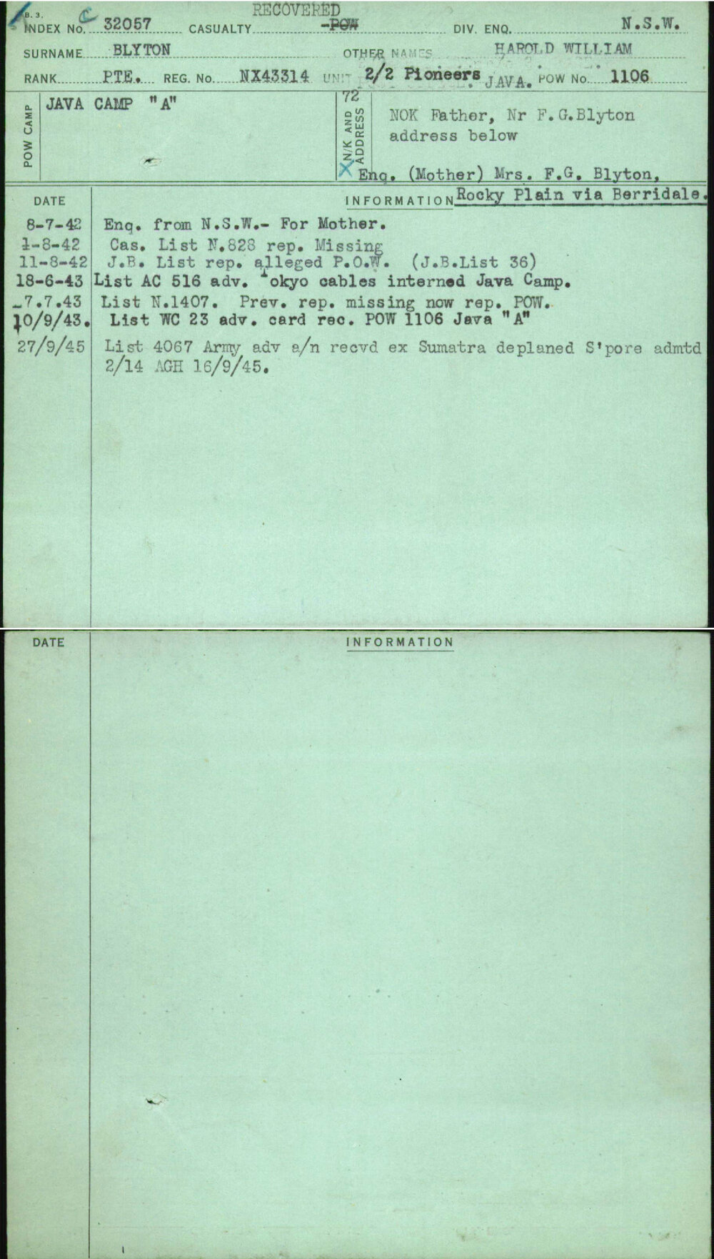 Blyton, Harold William, NX43314