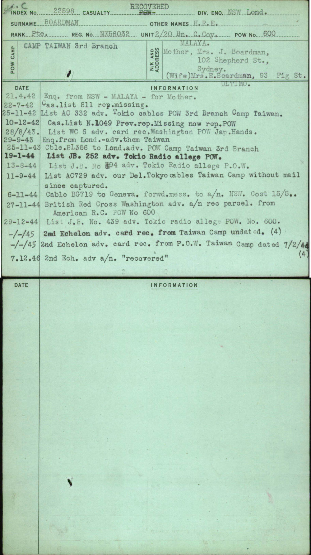 Boardman, H R E, NX56032