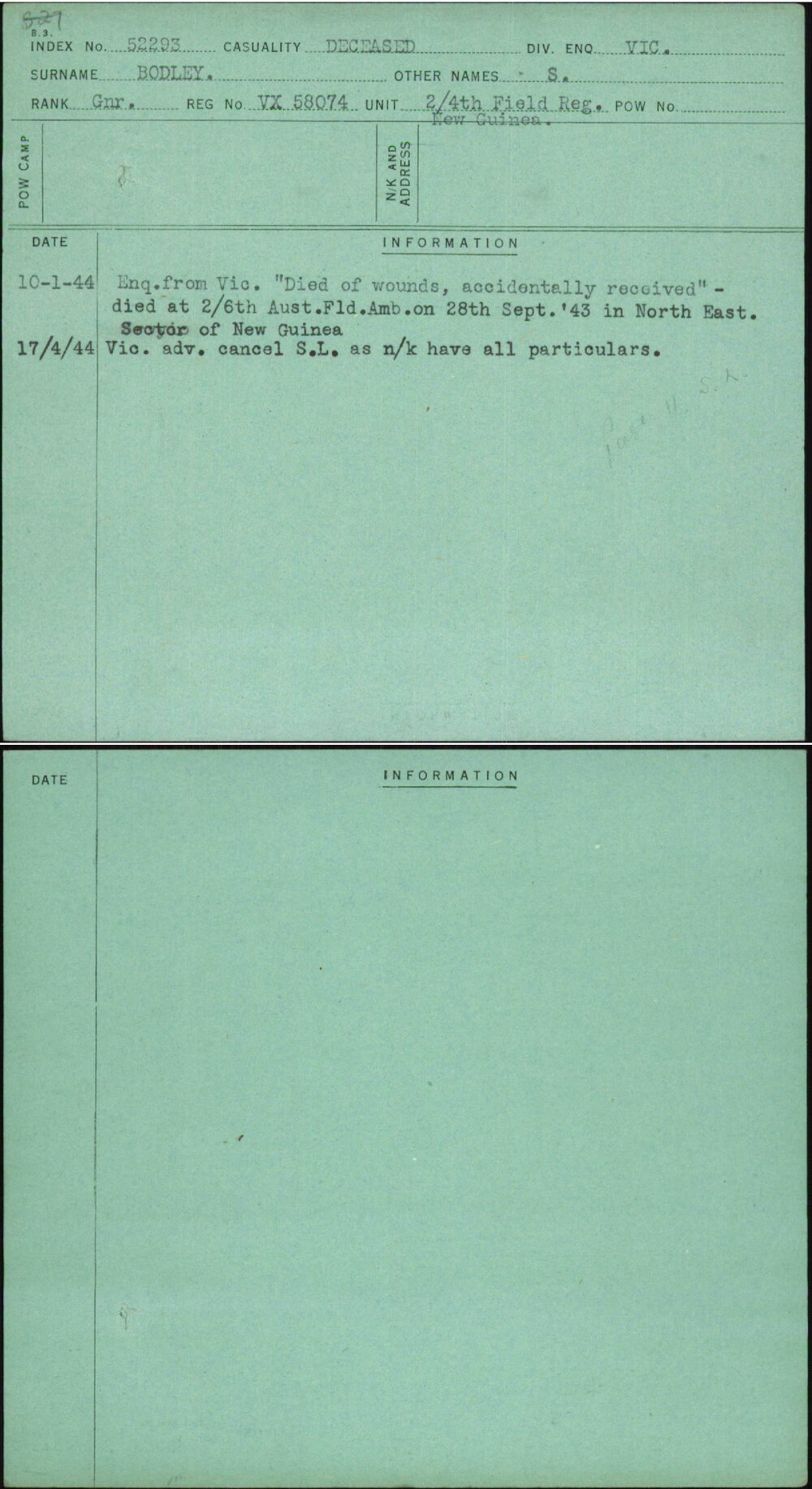 Bodley, S, VX58074
