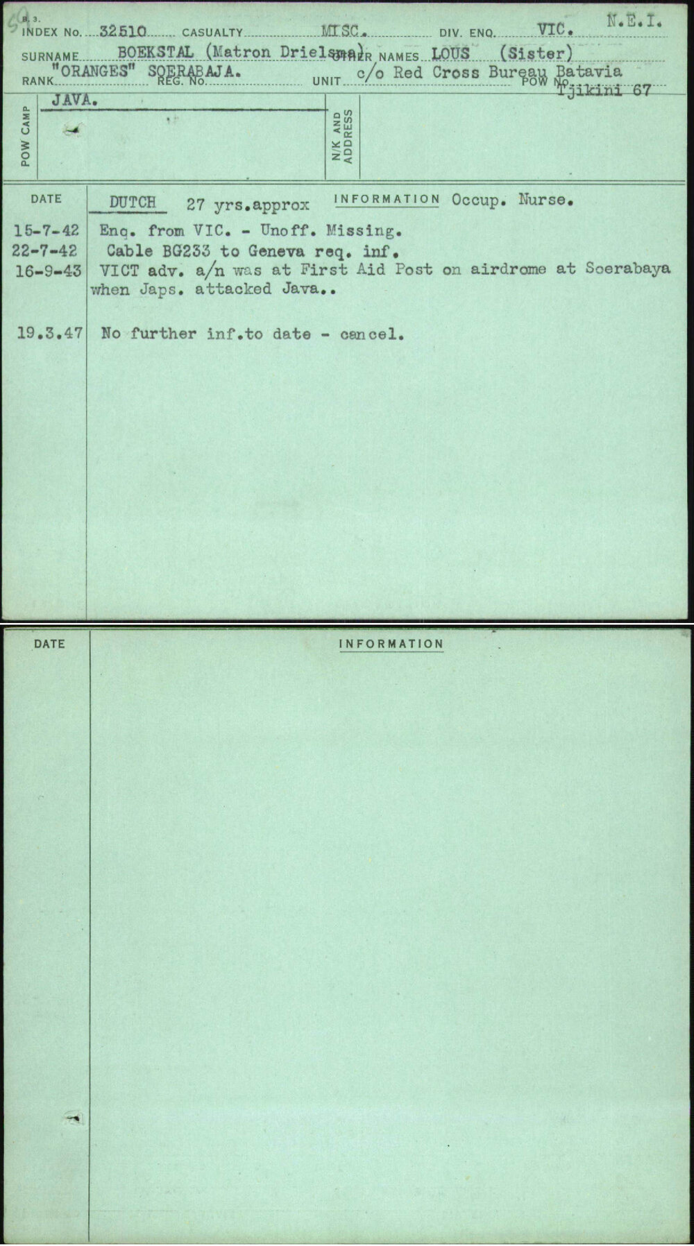 Boekstal (Matron Drielsma), Lous (Sister), [No Service Number]