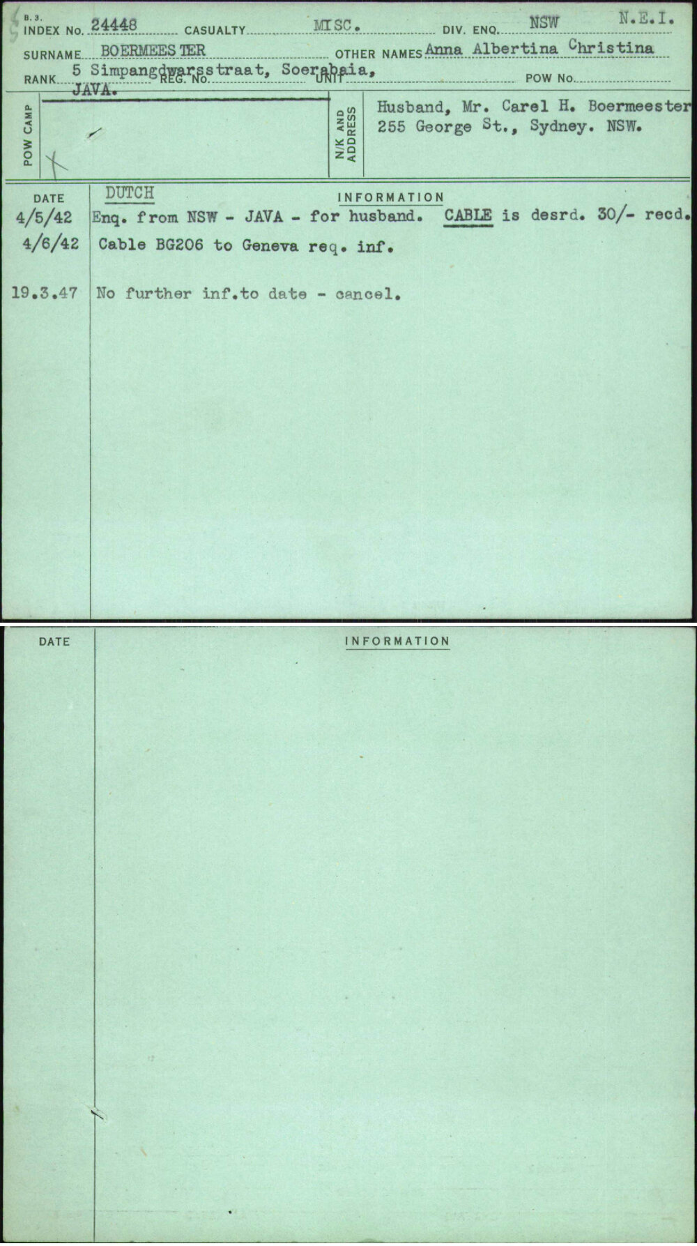 Boermeester, Anna Albertina Christina, [No Service Number]