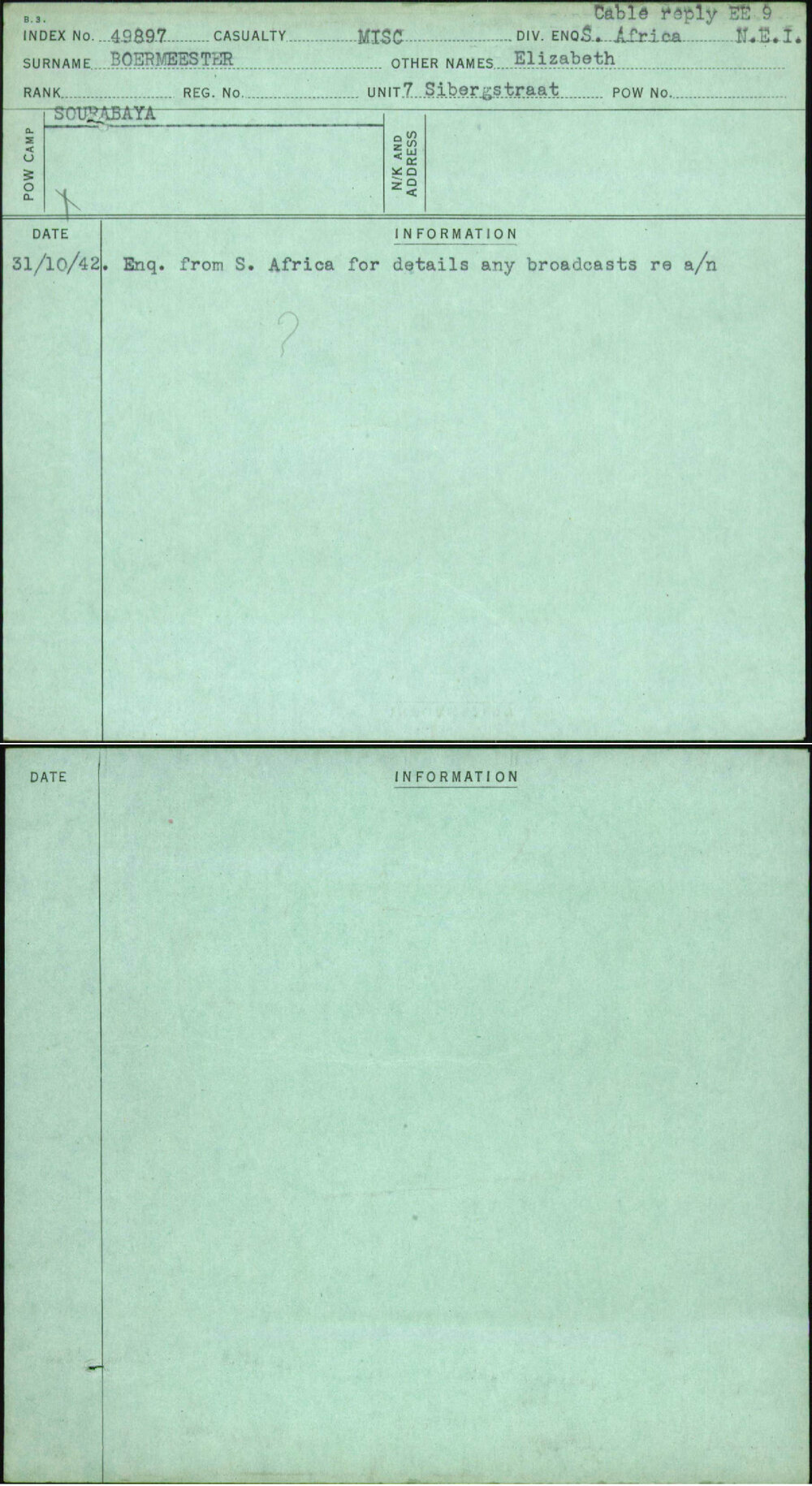 Boermeester, Elizabeth, [No Service Number]