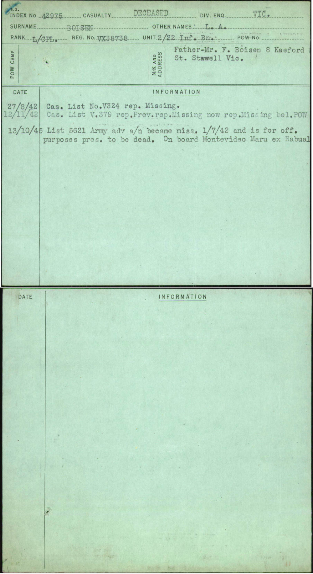 Boisen, L A, VX38738