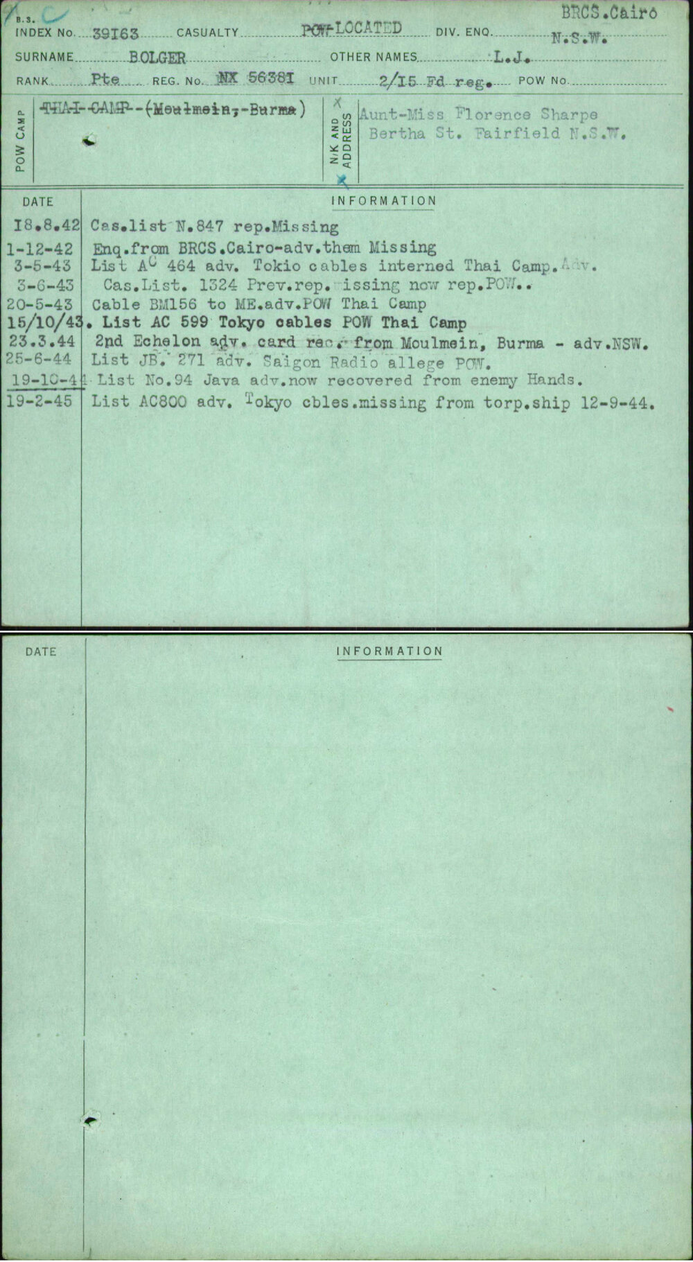 Bolger, L J, NX56381