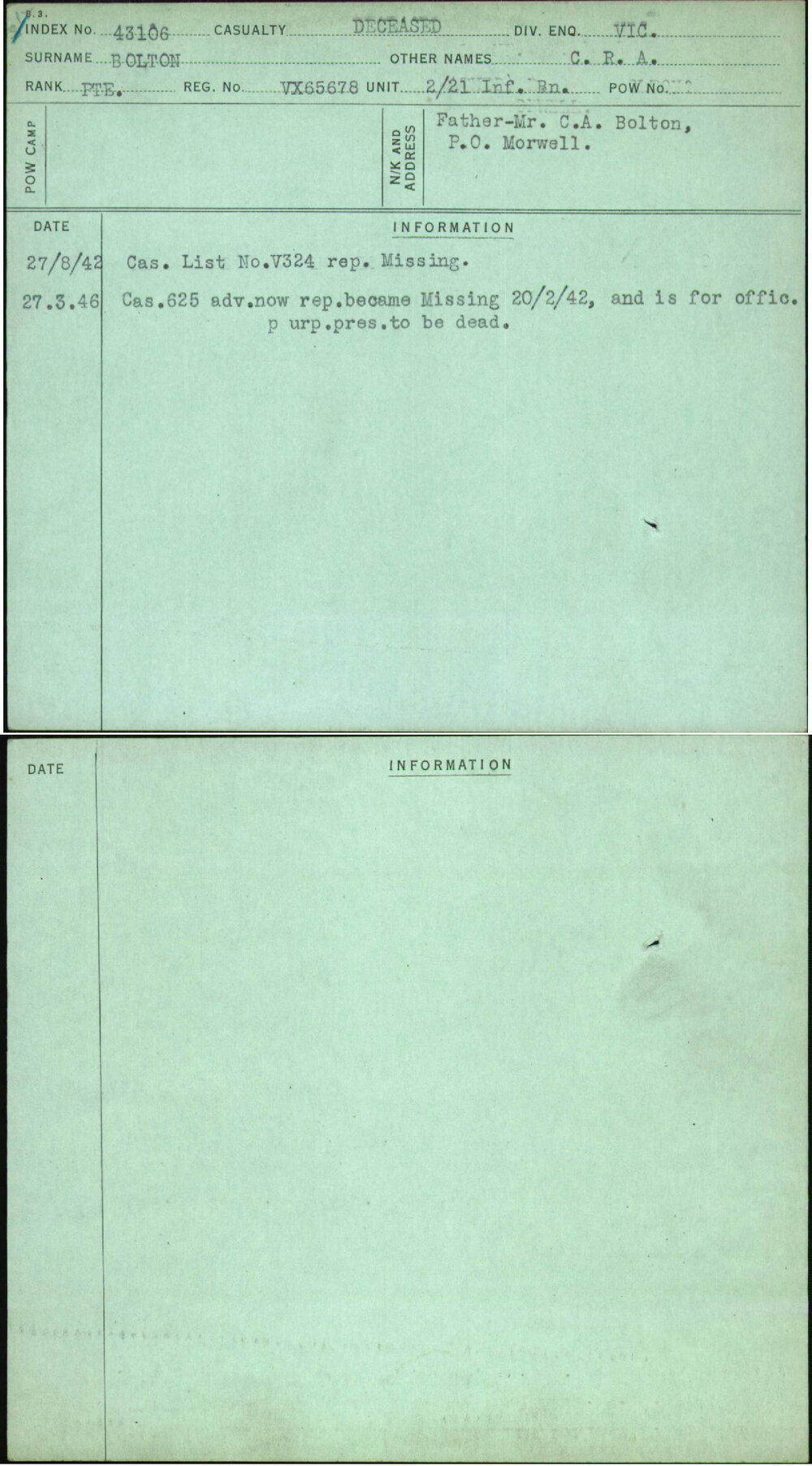 Bolton, C R A, VX65678