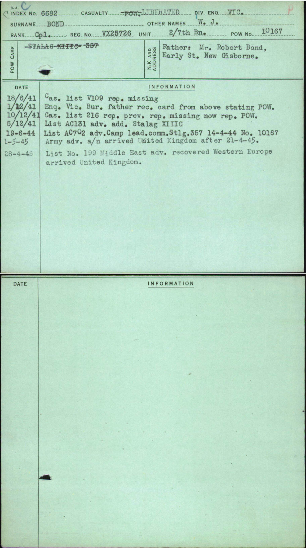 Bond, W J, VX25726
