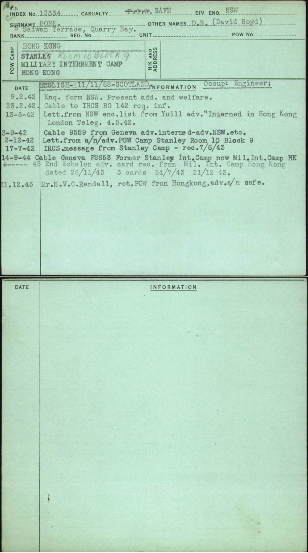 Bone, D B (David Boyd), [No Service Number]