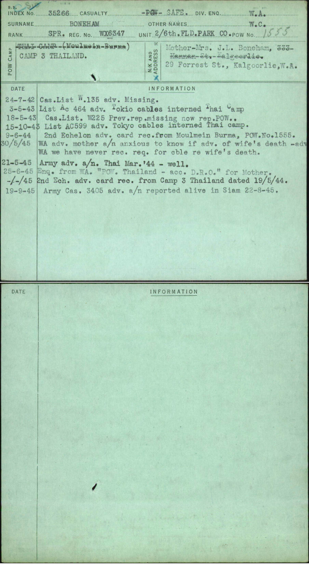 Boneham, W C, WX6347