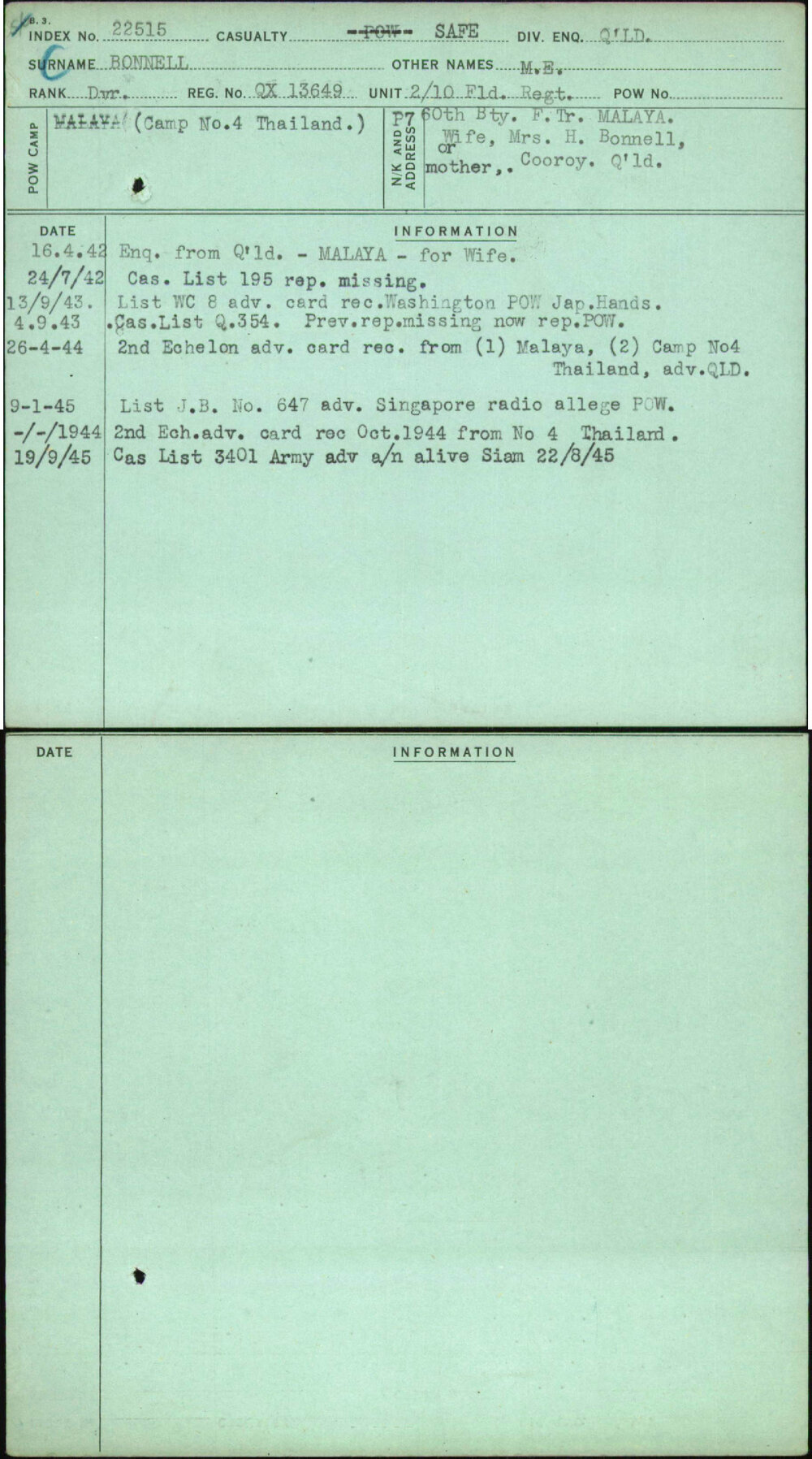 Bonnell, M E, QX13649