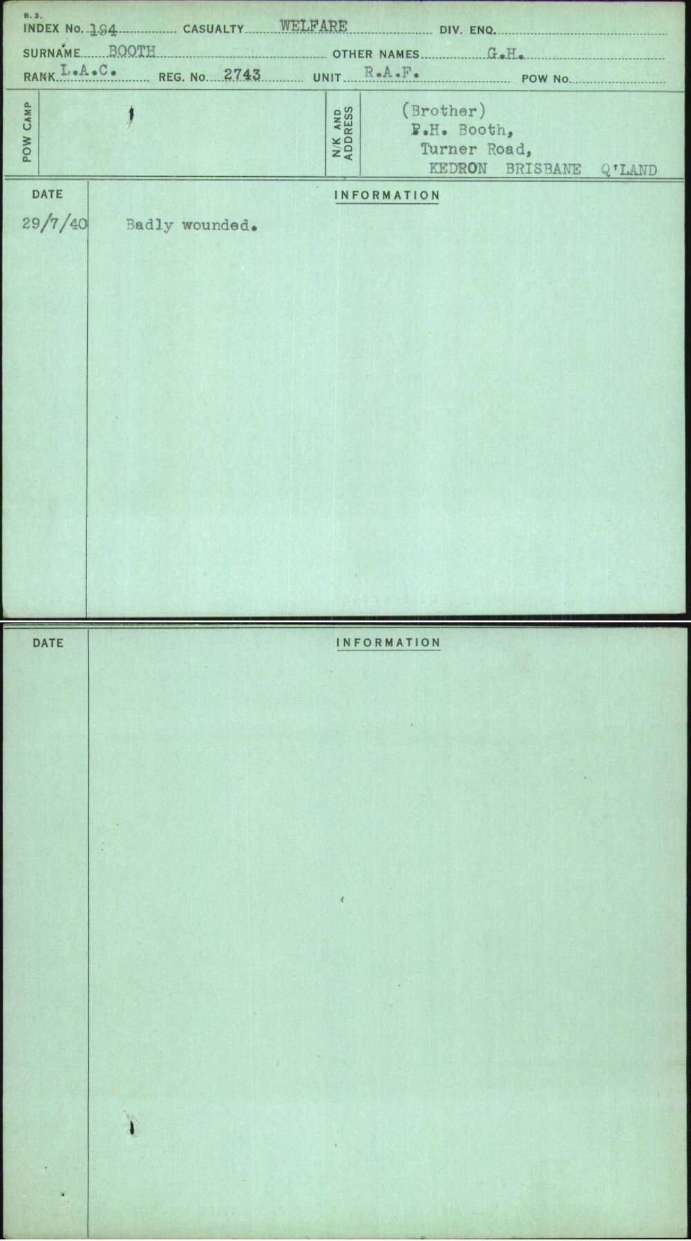 Booth, G H, 2743