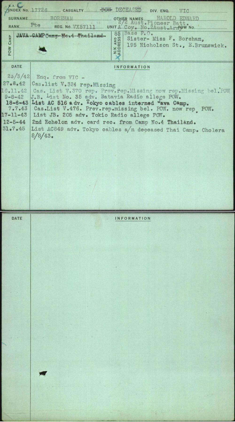 Boreham, Harold Edward, VX57111