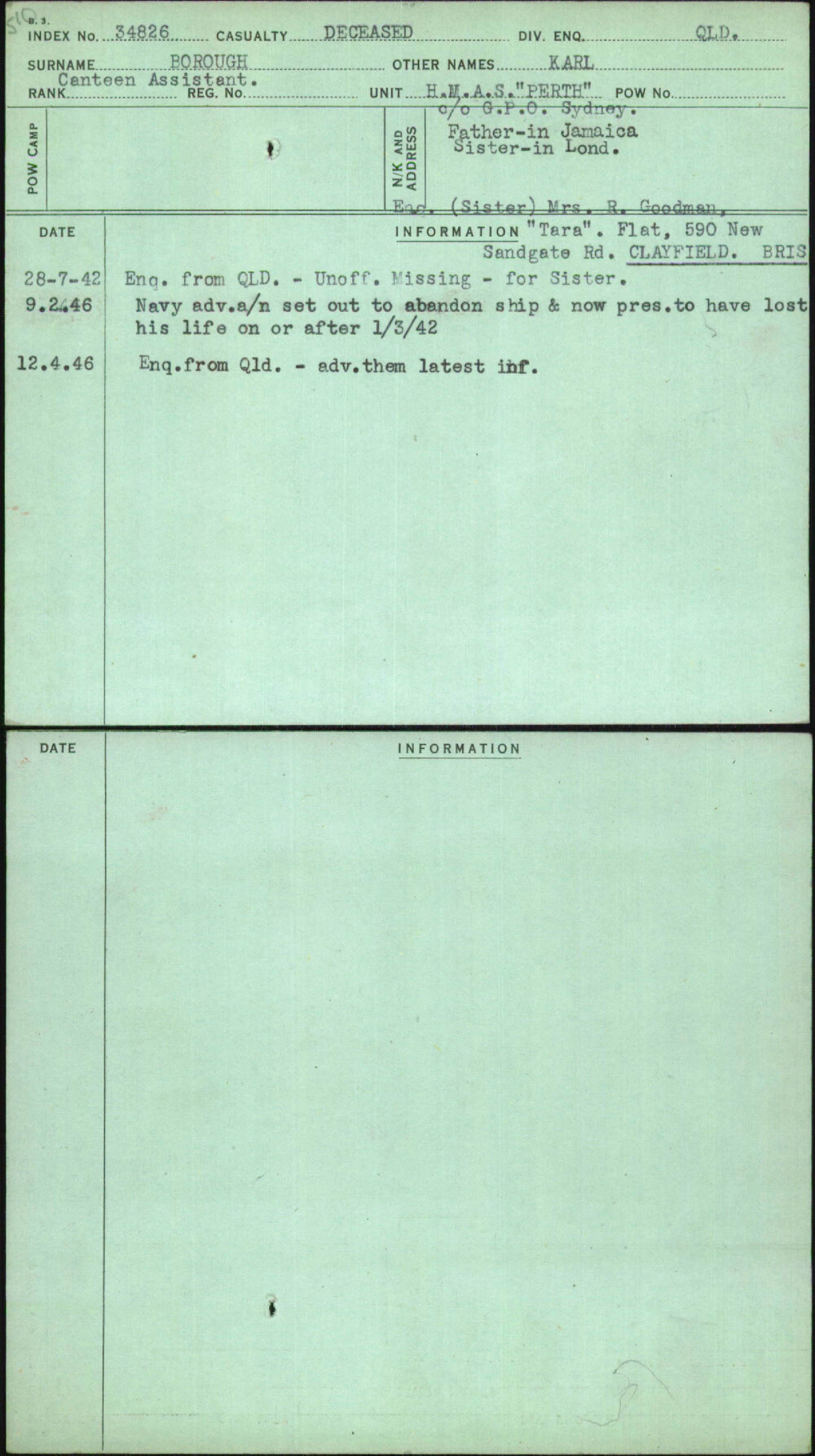 Borough, Karl, [No Service Number]