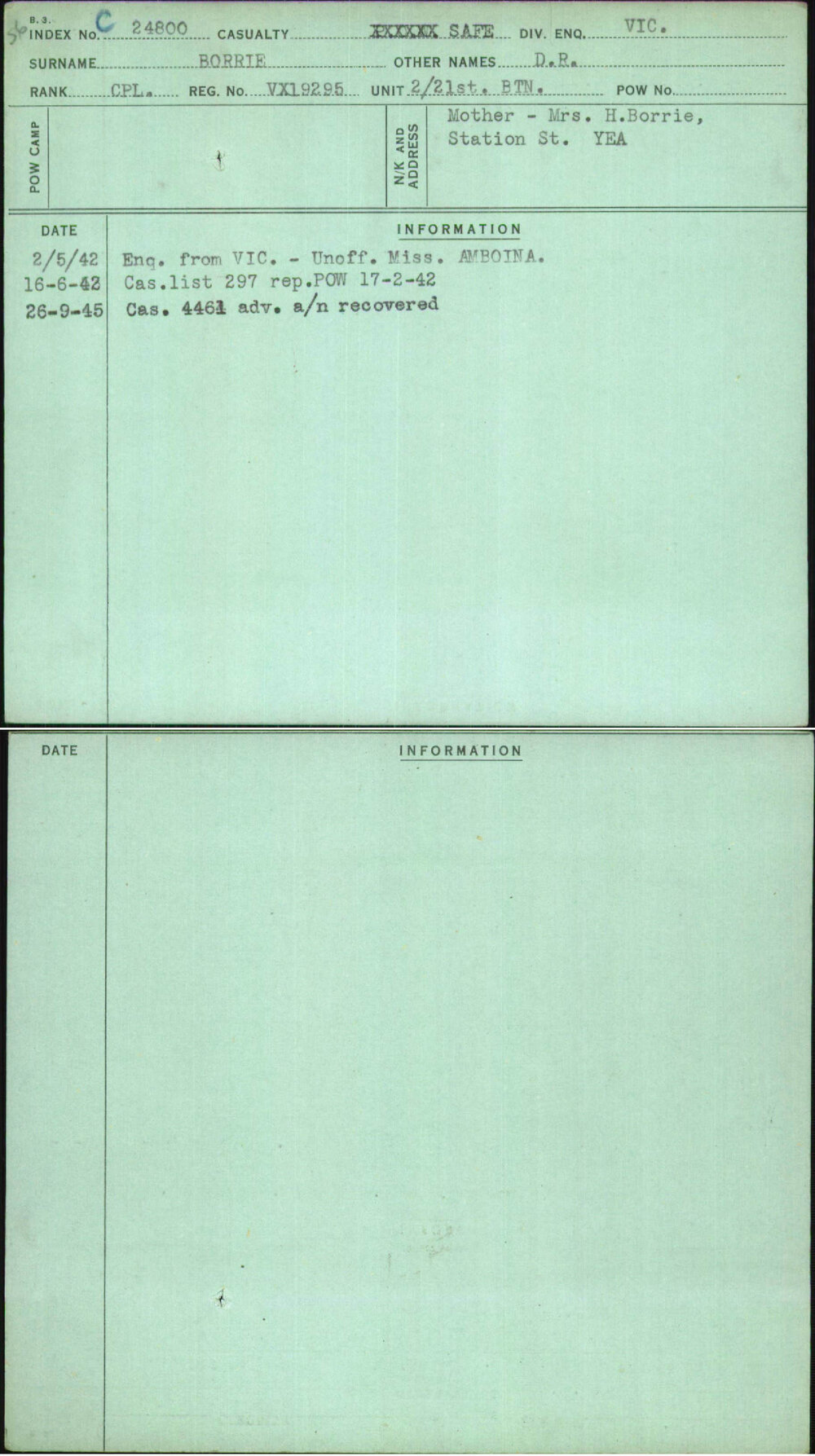 Borrie, D R, VX19295