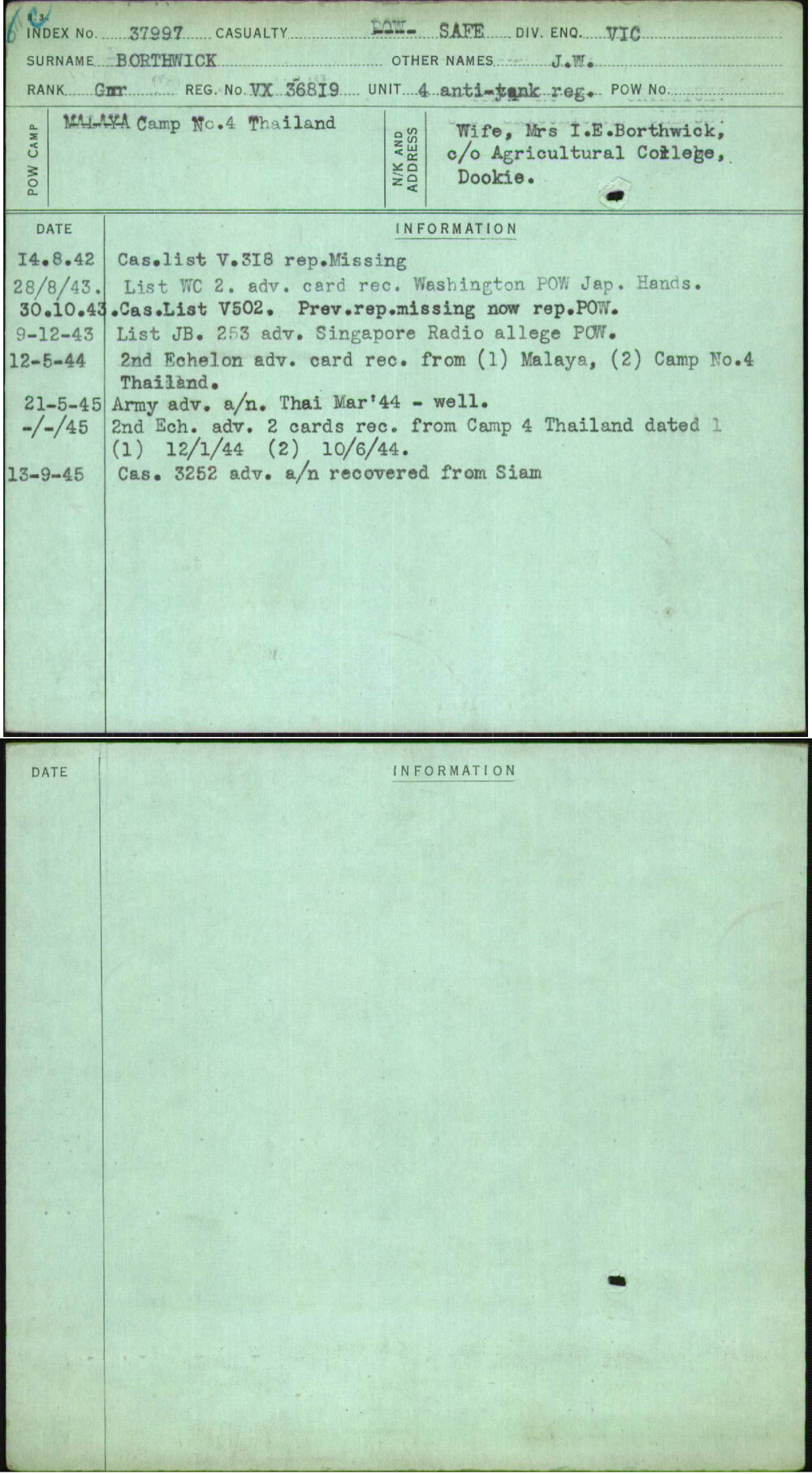 Borthwick, J W, VX36819