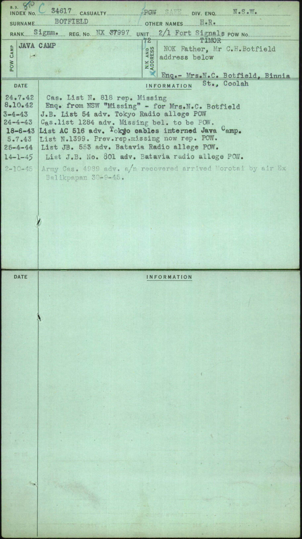 Botfield, H R, NX37997