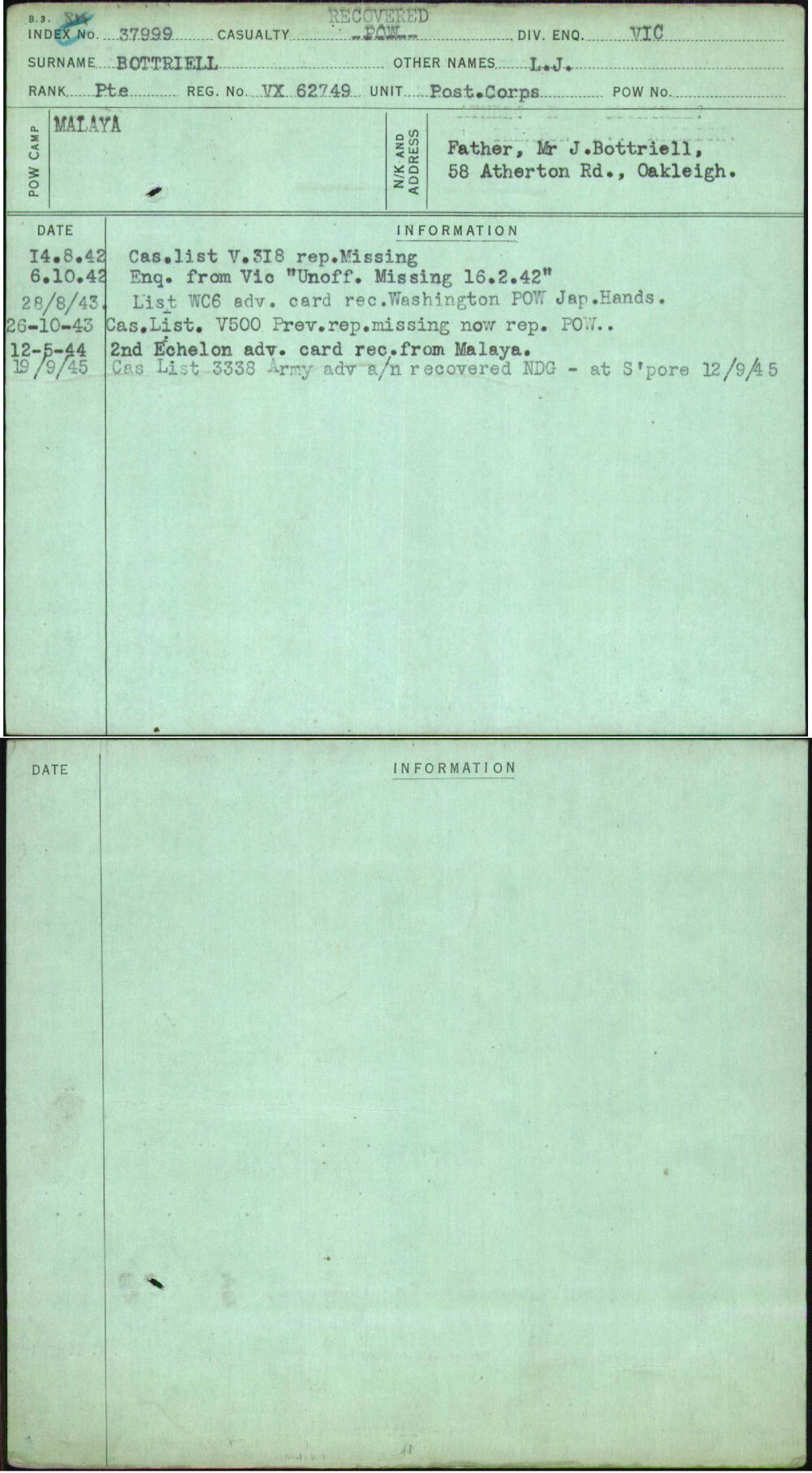 Bottriell, L J, VX62749