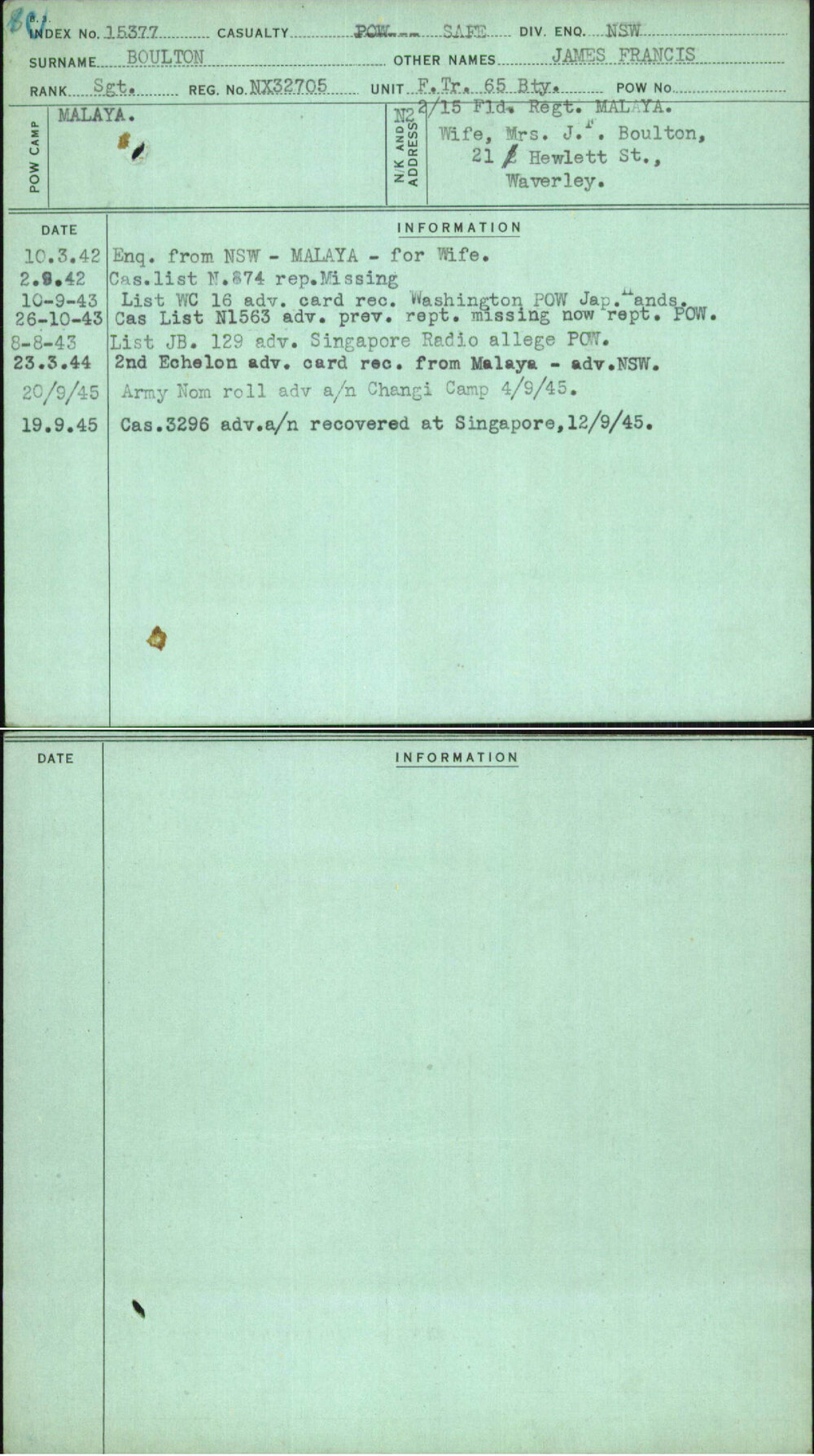 Boulton, James Francis, NX32705