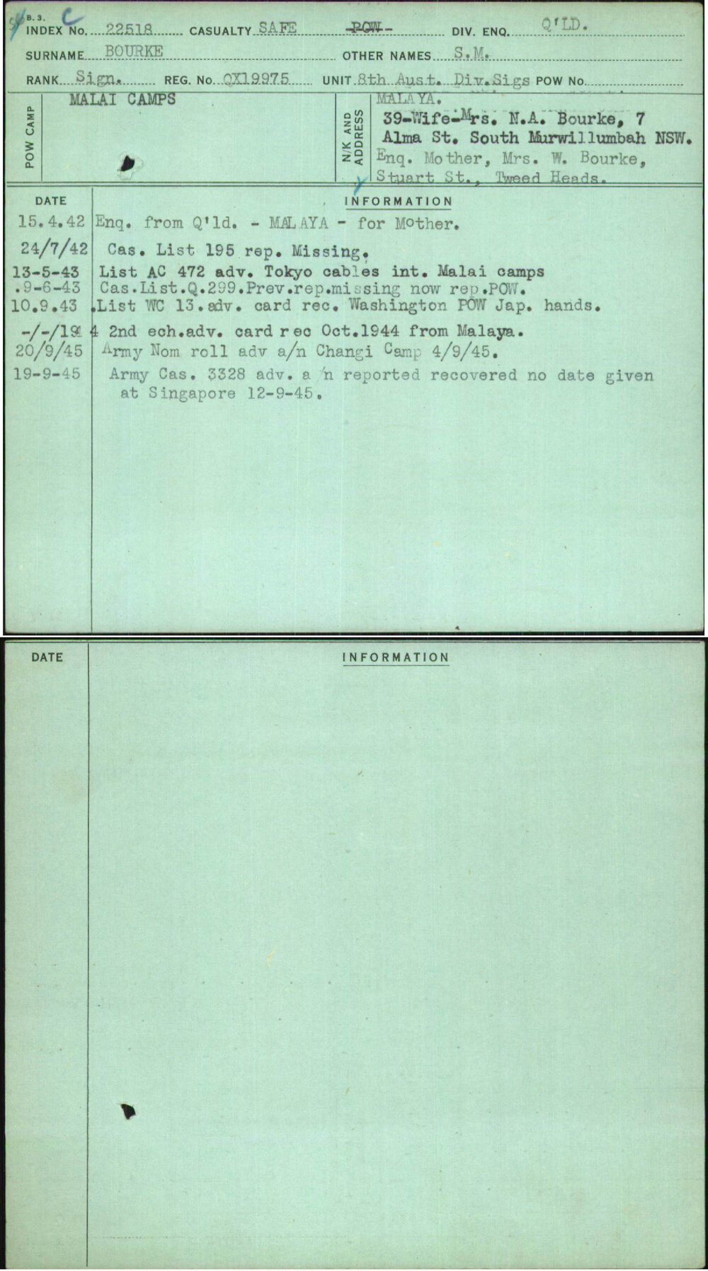 Bourke, S M, QX19975
