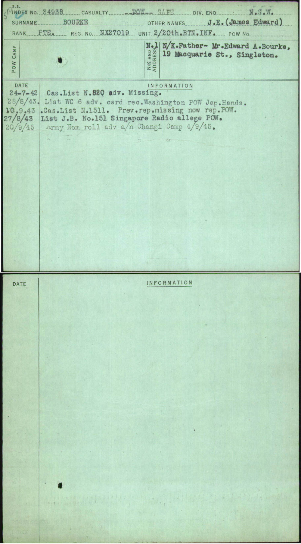 Bourke, J E (James Edward), NX27019