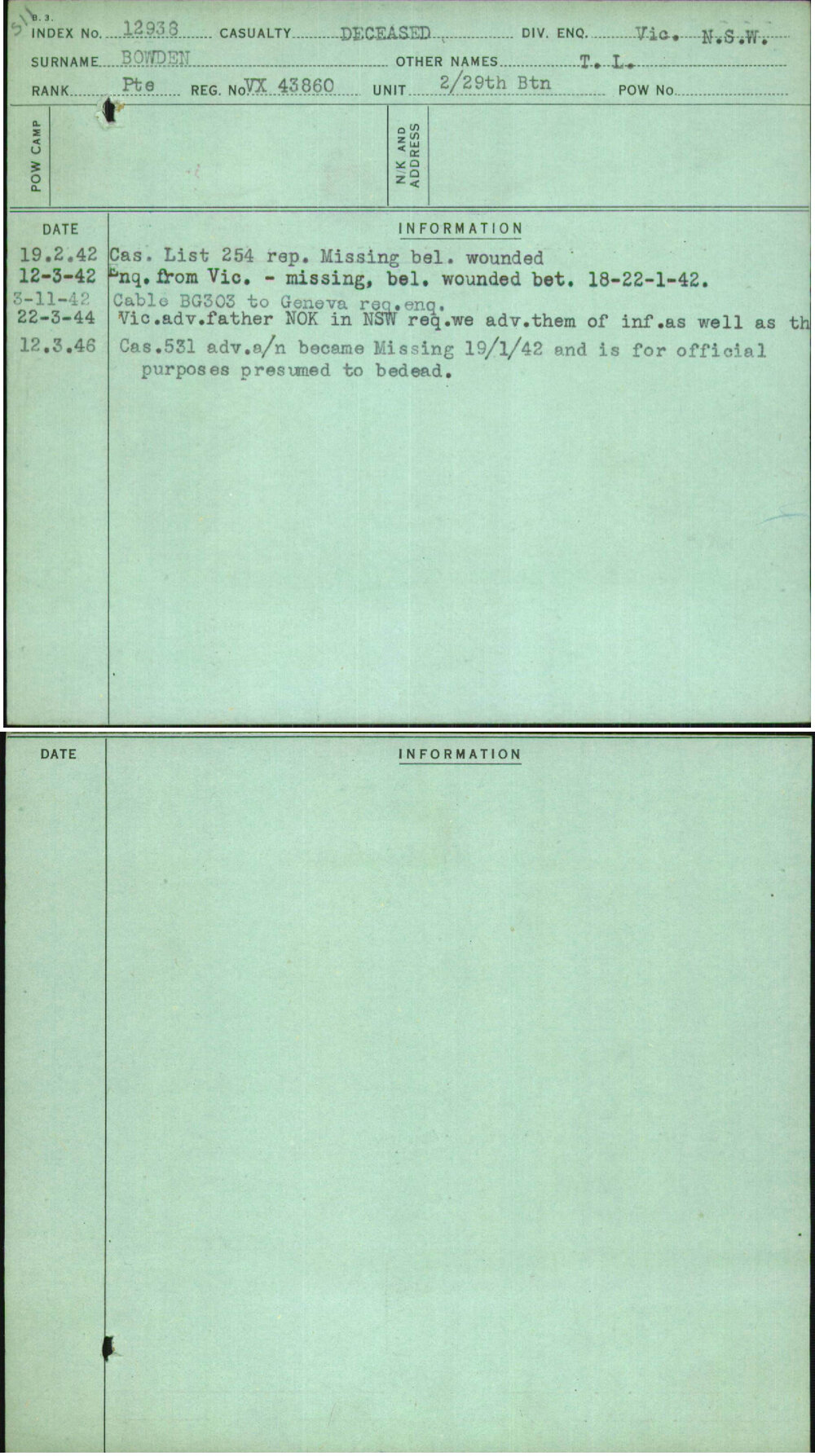 Bowden, T L, VX43860