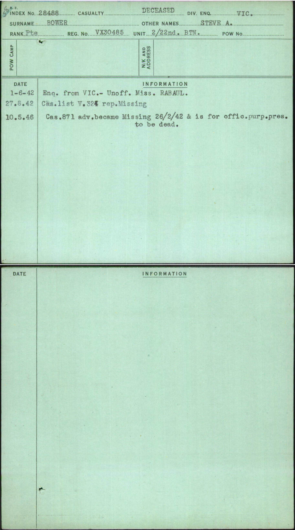 Bower, Steve A, VX30485