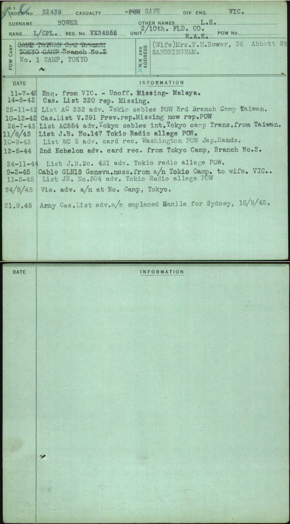 Bower, L E, VX34955