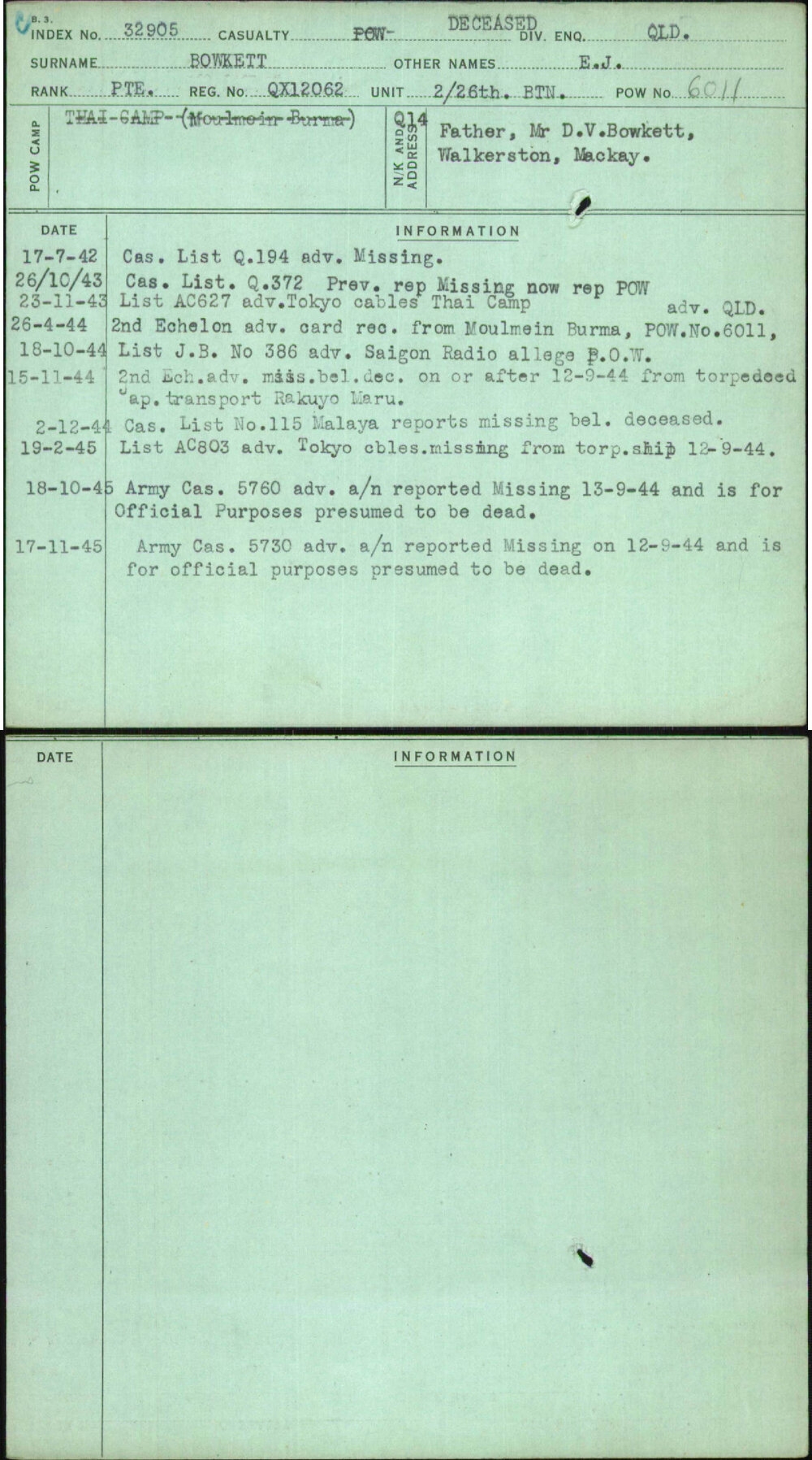 Bowkett, E J, QX12062