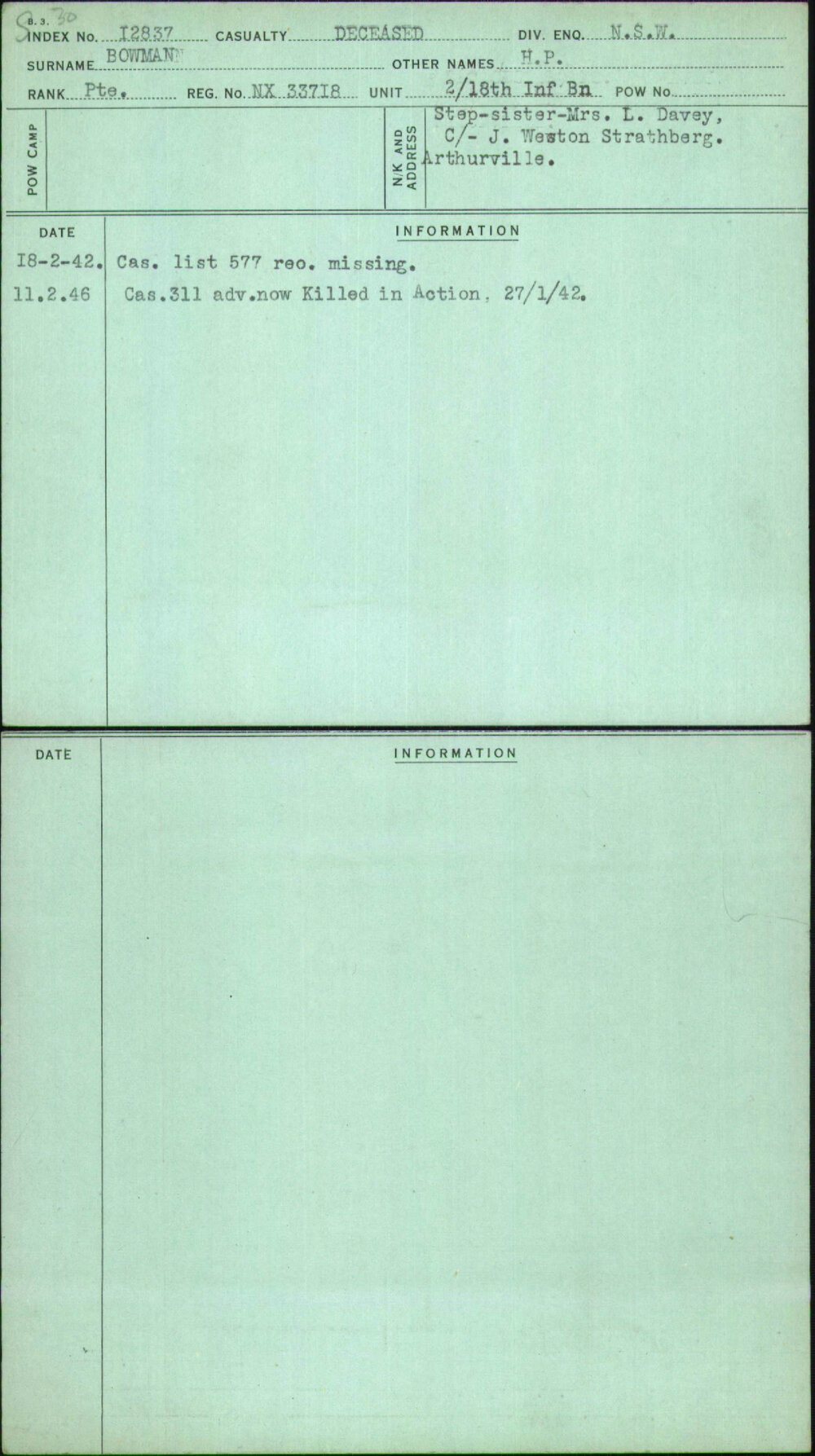 Bowman, H P, NX33718