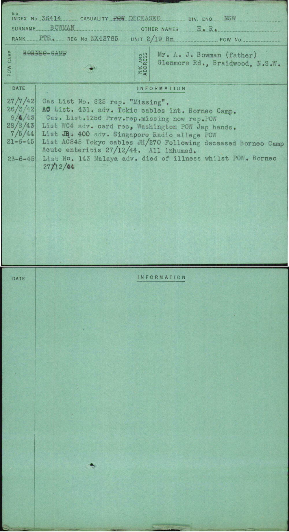 Bowman, H R, NX43785