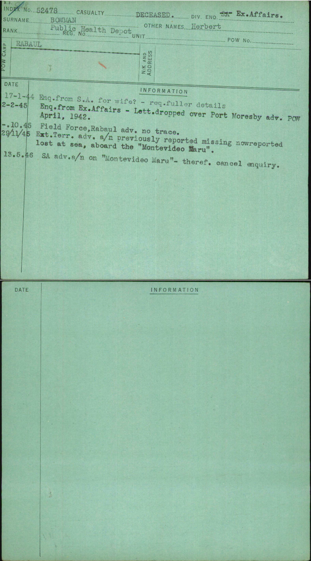 Bowman, Herbert, Public Health Depot