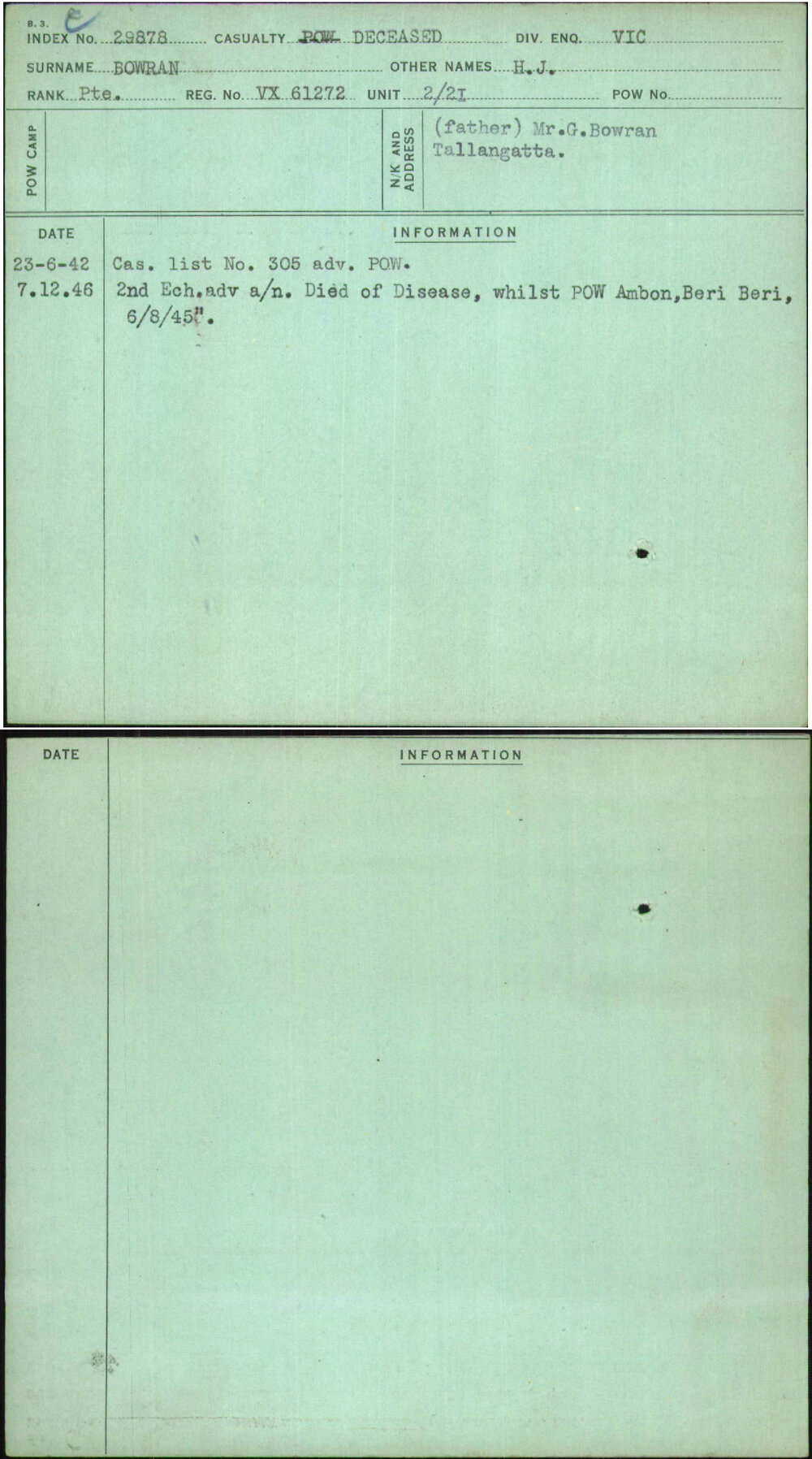 Bowran, H J, VX61272