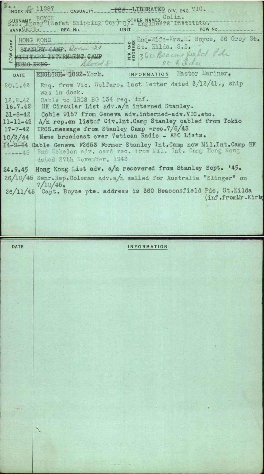 Boyce, Colin, [No Service Number]