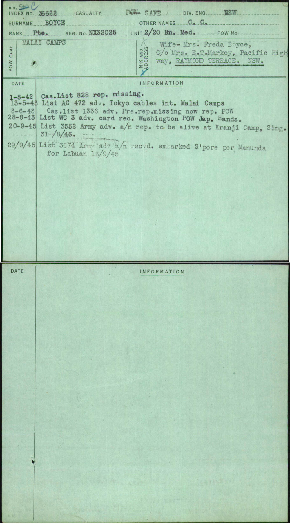 Boyce, C C, NX32025
