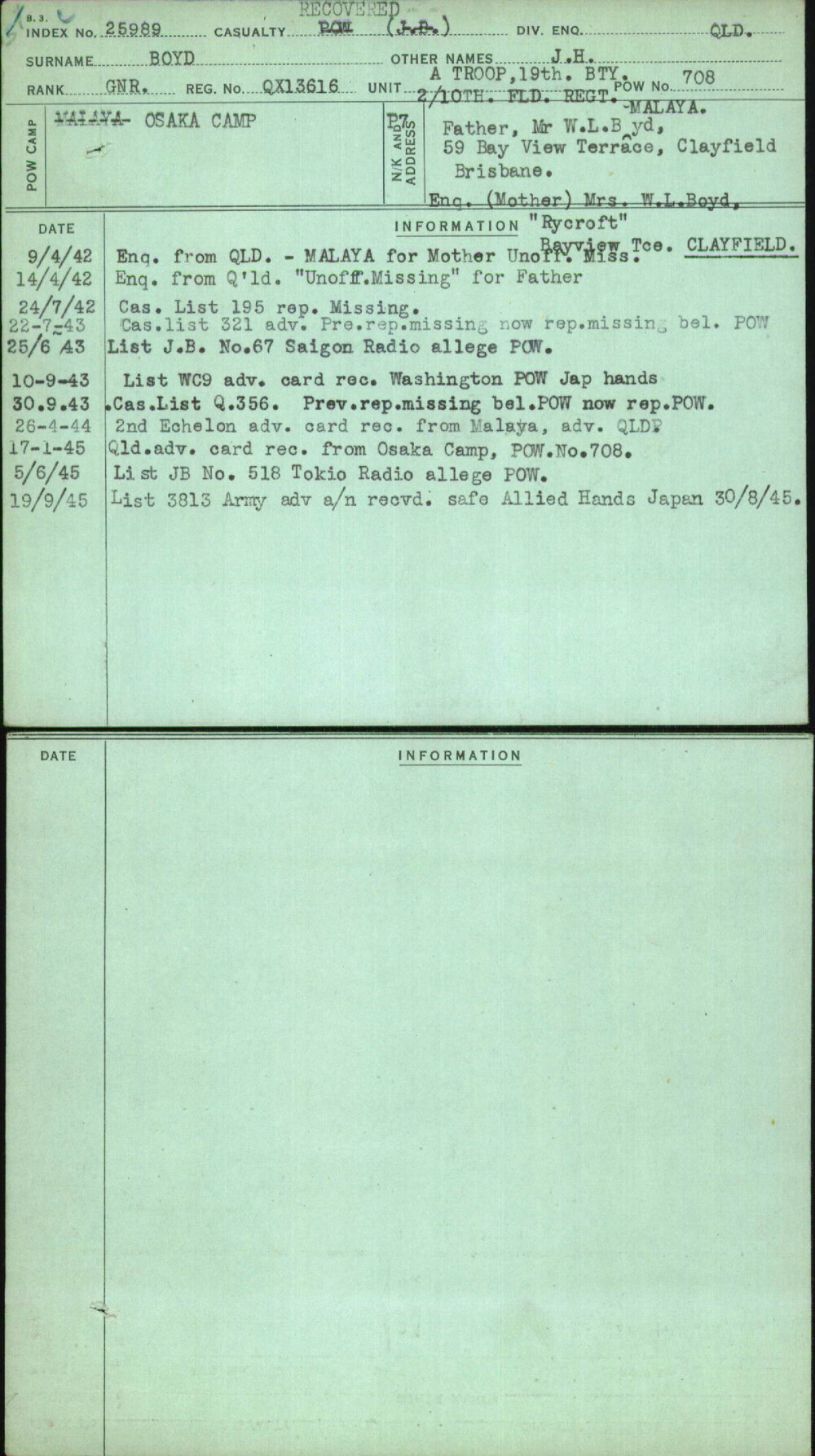 Boyd, J H, QX13616