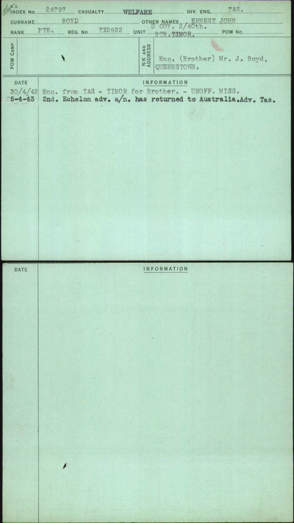 Boyd, Ernest John, TX2922