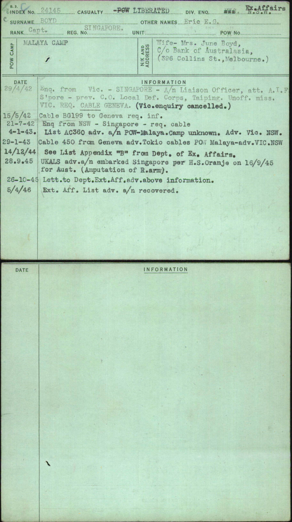 Boyd, Eric E G, Singapore